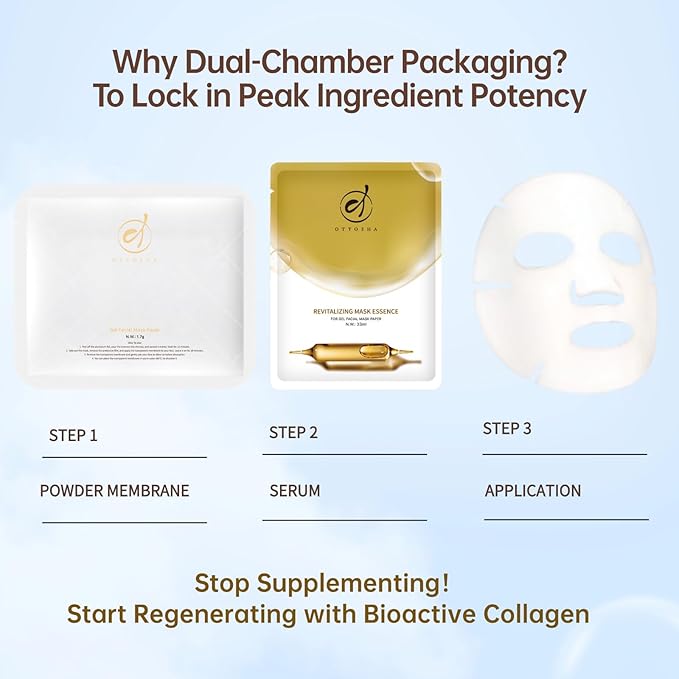 Bioactive Collagen Face Mask,Separated Serum Gel 33ml And Powder Membrane, Real Deap Skin Care Beauty SPA,Hydrating,Repairing,Revitalizing, Anti-Aging (1 pair)