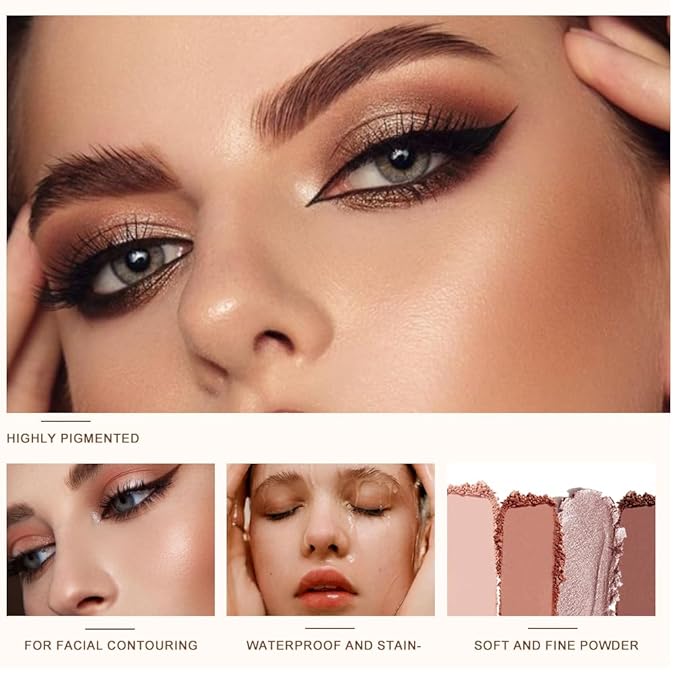 6 Colors Velvety Smooth Eyeshadow Palette, Neutral Nude Eye Shadow Matte & Shimmer Shades, Highly Pigmented Waterproof Long-Lasting Travel-Friendly Daily Eye Makeup Palette for Women, 3#