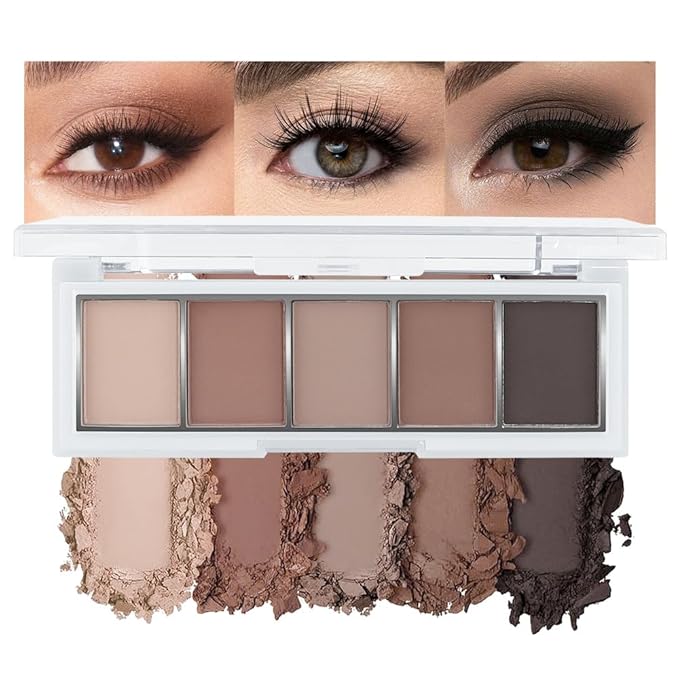 Nude Matte Eyeshadow Palette Makeup, 5 Matte Shades from Cream to Charcoal, Pigmented For Older Women, Smoky Glam Eye Makeup, Naturing-Looking Women Girls Eye Shadow (06#, Pack of 1)