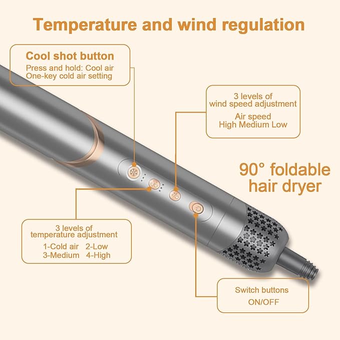 5 in 1 Hair Dryer Brush Set Air Hair Styler Curling Negative Ionic Foldable Hot Air Hair Dryer Brush, Hair Styling Tool for Curling Waves Straightening Volume Blowout Styles