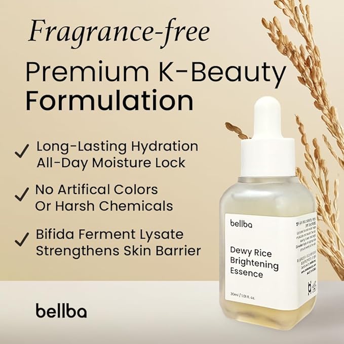 Dewy Rice Essence Korean Serum for Face - K-beauty Skincare Rice Serum - Get Even Tone and Glass Skin - Hydrating, Lightweight, Non-Comedogenic (1 fl.oz)