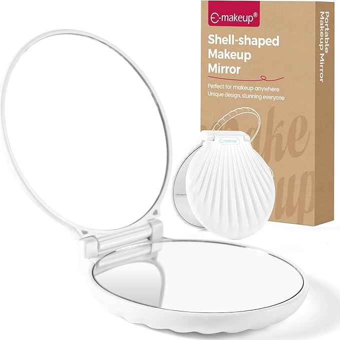 Compact Makeup Mirror for Purse, Travel Compact Mirror Magnification 2x/1x, Travel Vanity Mirror Mini Hand Mirror Magnifying Mirror Portable, Lightweight & Shatterproof, White