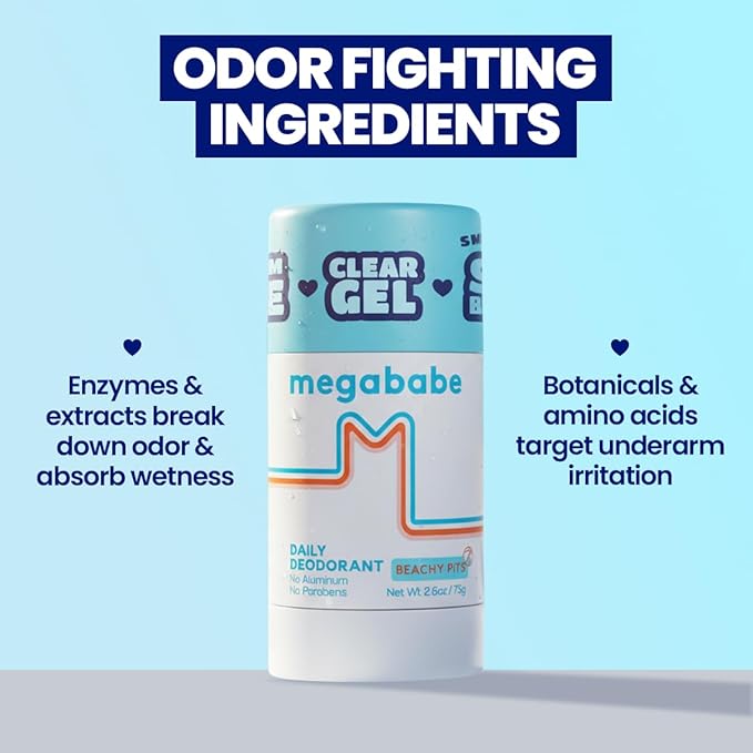 Megababe Beachy Pits Daily Deodorant, Fresh Scent, 2.6 Ounce, Stick