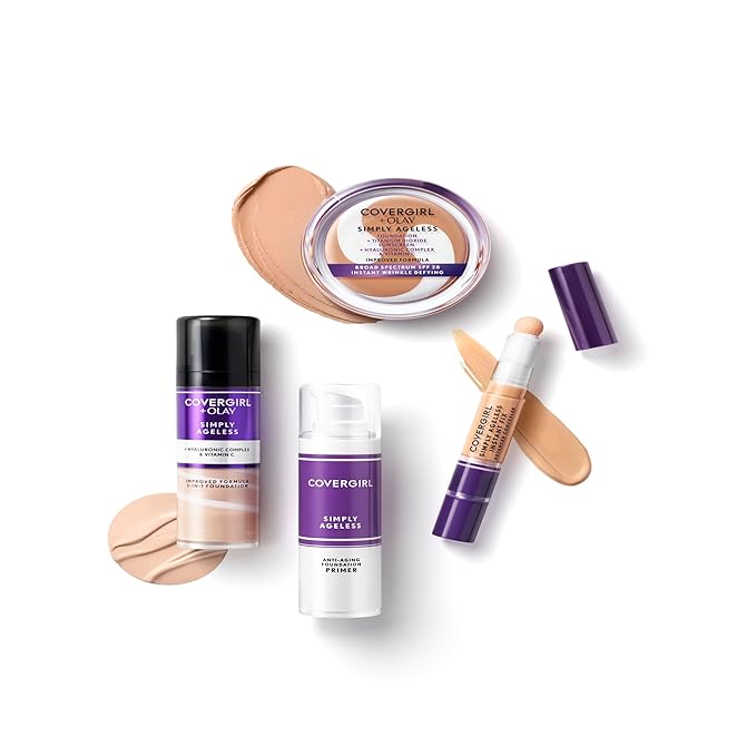 CoverGirl & Olay Simply Ageless 3-in-1 Liquid Foundation, Matte Finish, Hyaluronic & Vitamin C Formula, Warm Beige, 1 Count