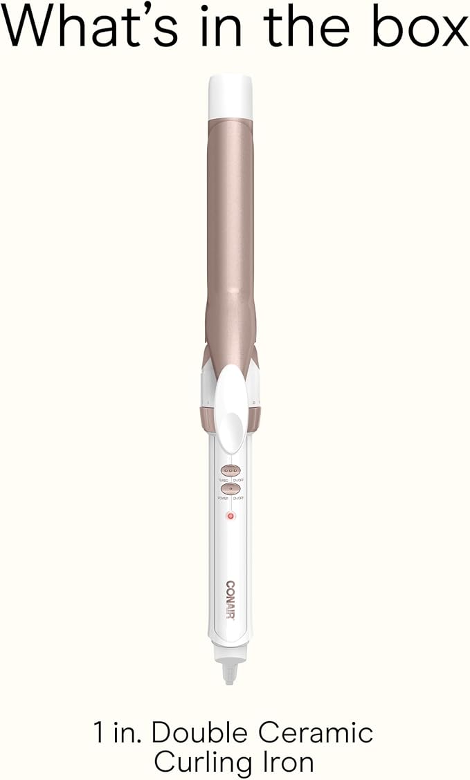 Conair Double Ceramic 1-Inch Curling Iron, 1-Inch Barrel Creates Classic Curls, Hair Curler for Use on Short, Medium, & Long Hair, White/Rose Gold