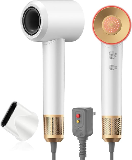 Hair Dryer, High-Speed Blow Dryer with 150,000 RPM for Fast Drying, 500 Million Negative Ionic Hair Dryer, Low Noise, with Magnetic Concentrator Nozzle (White)