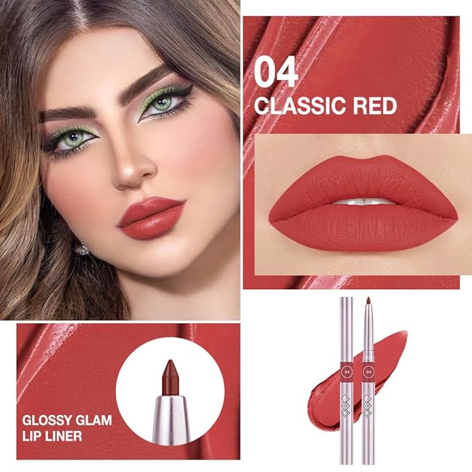 Matte Red Retractable Lipliner Pencil, Highly-Pigmented lip pencil, Long Lasting Waterproof Makeup Crayon for Lip Liner and Eye Liner, Smooth and Creamy, Rich Colors, Smooth Application, 04#