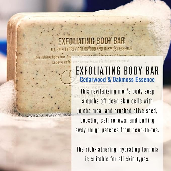Baxter of California Men’s Exfoliating Body Bar Soap, Deep Cleansing & Moisturizing Formula with Cedarwood & Oak Moss, Buffs Away Dry Skin for All Skin Types, Paraben-Free, 7 Ounce