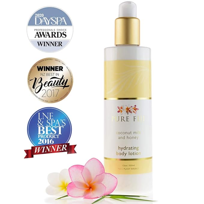 PURE FIJI Body Lotion Hydrating - Moisturizing Lotion for Dry Skin with Coconut Milk and Vitamin E, Organic Body Lotion For Women and Men, Coconut Milk and Honey Scent, 12 oz