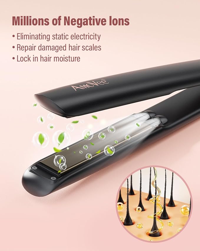 2 in1 Hair Straightener and Curler,15s Fast Heating Ceramic Flat Iron,Dual Voltage Hair Iron for Silky Smooth Hair,Suitable for All Hair Types