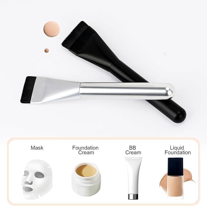 Flat Foundation Brush,Korean Makeup Brush Spatula Facial Brush for Liquid Foundation,Premium Face Makeup Brush for Blending Cream (Silver)