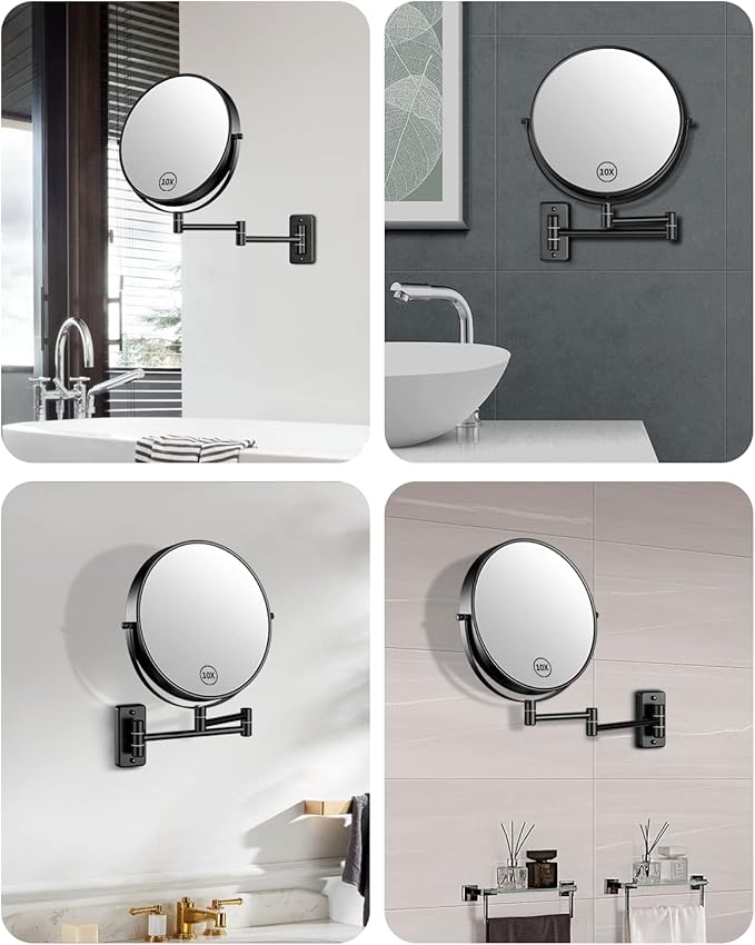 Gospire 9" Large Size Wall Mount Magnifying Mirror, 1X/10X Magnification Double-Sided, 360° Swivel Extendable Cosmetic Vanity Round Shaving Bathroom Mirror for Men and Women