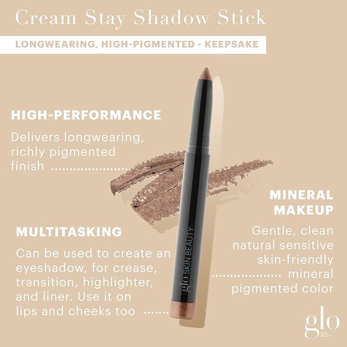 Glo Skin Beauty Cream Stay Shadow Stick (Keepsake) - Multi-Purpose Eyeshadow Mineral Makeup Can Also Be Used as Liner on Lips or Cheeks, 12-Hours of Wear
