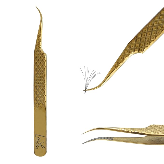 Curved Cutie Tweezer - Diamond Grip Lash Tweezers for Eyelash Extensions - Fiber Tip Lash Tweezers for Classic & Volume Lash Extensions – Gold