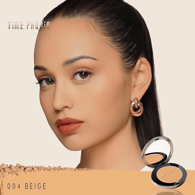 Timeless Optima Cover-Blur Skin Perfection Powder Foundation - Full Coverage, Blur Matte Finish, 16H Oil Control, Non-Comedogenic, with Double-Sided Applicator (04 Beige)