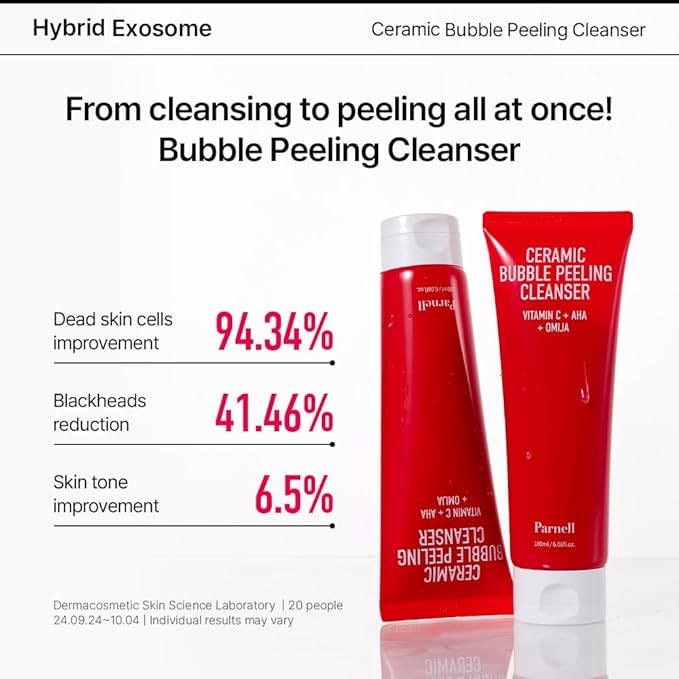 Parnell AHA Omija Ceramic Bubble Peeling Cleanser 6.08 fl oz | 2-in-1 Exfoliating & Pore Cleansing Foam | Sebum Control Gommage Texture | Smooth Clear Look K-Beauty