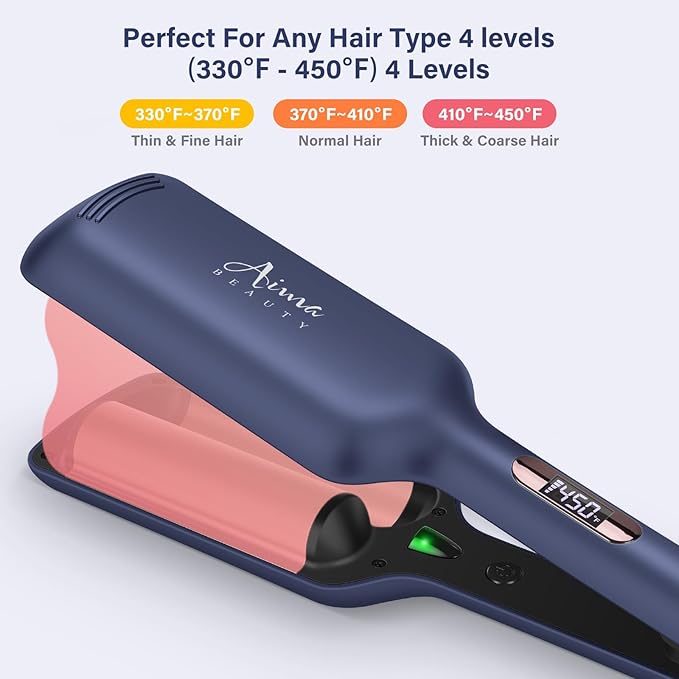 32mm (1.25") Aima Beauty Twins Mermaid Loose Hair Waver, Anti-Scald Hair Crimper 2 Barrel, Worldwide Dual Voltage Curling Iron, Curling Wand Storage Lock 15S Heats Up Medium/Long Hair Prussian Blue