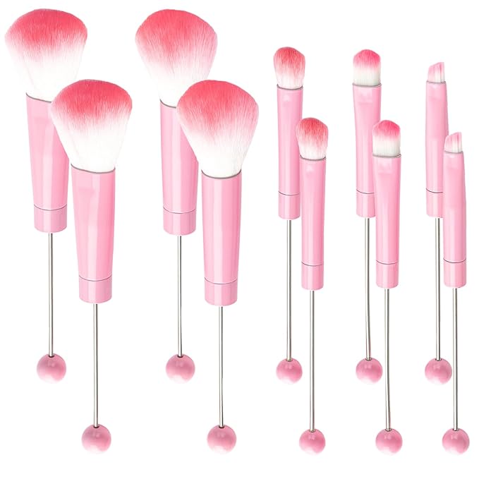 10Pieces Beadable Makeup Brushes Diy Makeup Comestic Brushes Beaded Brushes Kit for DIY Beaded Eyeshadow Brush (Beadable Makeup Brushes-10pieces=2Sets)-Pink