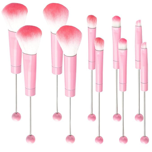 10Pieces Beadable Makeup Brushes Diy Makeup Comestic Brushes Beaded Brushes Kit for DIY Beaded Eyeshadow Brush (Beadable Makeup Brushes-10pieces=2Sets)-Pink