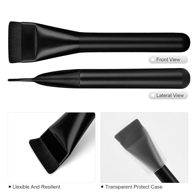 2Pcs Flat Foundation Brush,Face Mask Brush Makeup Spatula Facial Brush for Liquid Foundation Mask,Premium Face Korean Makeup Brush for Blending Cream (Black&Black)