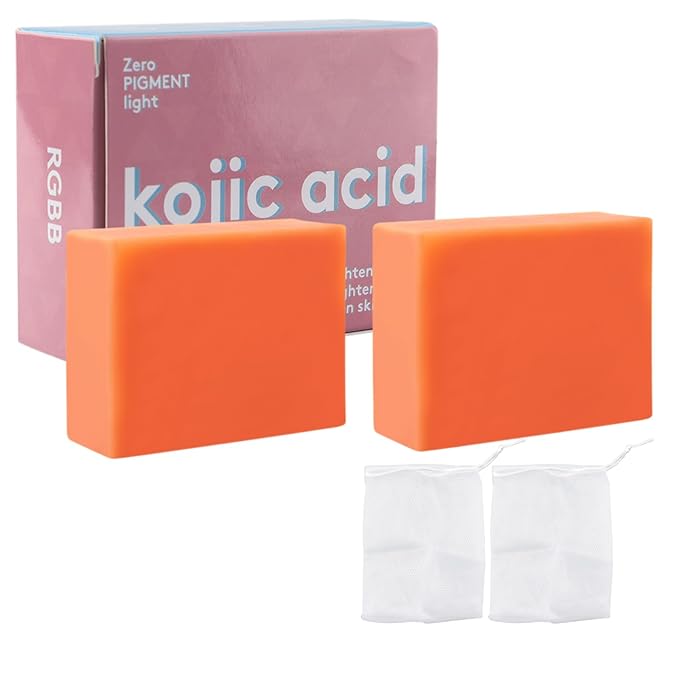 RGBB Kojic acid ginger yellow soap - containing vitamin C, shea butter moisturizing, fresh citrus aroma, facial and body cleansing soap, suitable for both men and women 100g x 2 Bars