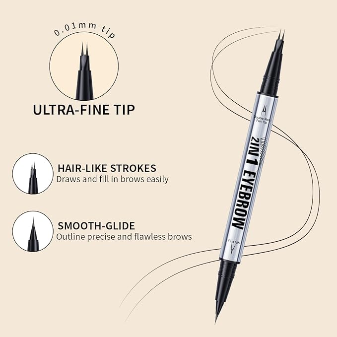 Eyebrow Pencils for Women - Microblading Eyebrow Pencil 2-In-1 Dual-Ended Eyebrow Pen with Precise 2-Fork-Tip & Brush-Tip Waterproof Eyebrow Pencil for Hair-Like Brows, Last All-Day, Brown