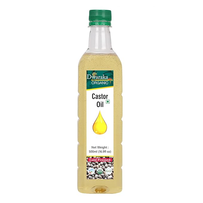 Dwaraka Organic Cold Pressed Castor Oil for Digestion, Hair Growth, Skincare and Massages - 16.9 Fl Oz (500 ML) | USDA Organic, Non-GMO, All Natural