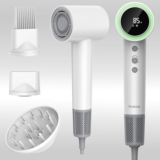Hair Dryer with Diffuser - 150,000 RPM High Speed Blow Dryer with Comb, 500 Million Ionic Hairdryer, Low Noise, 1600W Professional Fast Dry, 3 Attachments for All Hair Types, Portable for Home Travel