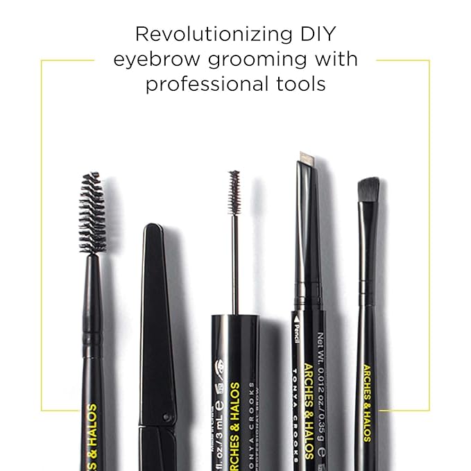 Arches & Halos Angled Brow Shading Pencil - Double Sided Eyebrow Filler and Spoolie - Angled Brush Design for Precise Shaping and Styling - Buildable, Easy Blend Pigment - Dark Brown - 0.012 oz