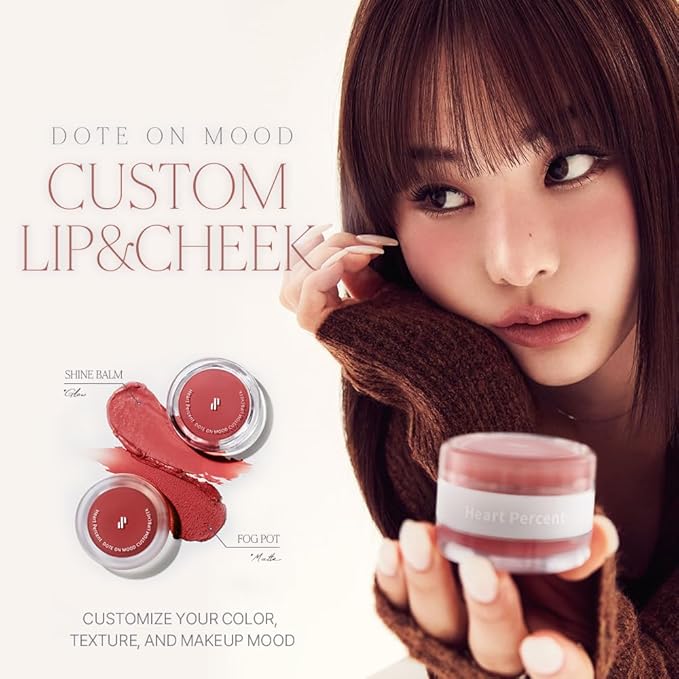 Heart Percent Dote On Mood Custom Lip & Cheek, Matte (Fog Pot) + Glow (Shine Balm) Dual Type Multi-use Blush & Lip Tint [#06. Bare Nude]