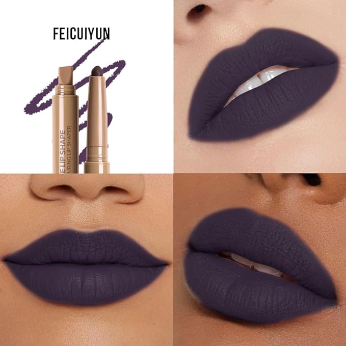 Plump Matte Crayon Lip Liner Pencil, Deep Purple Lip Liners Lipstick, Long-Lasting Waterproof Creamy Formula, With Silicone Smudger for Define Contours & Sculpting Lip, 0.75g/0.026oz
