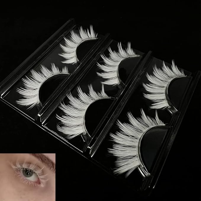 White Lashes MUQIU37 White False Eyelashes Cosplay Eye Lashes Halloween Easter Colorful Eye lashes Extension Makeup Tools Natural Looking Masquerade Party White Eyelashes (MQ12-14mm)