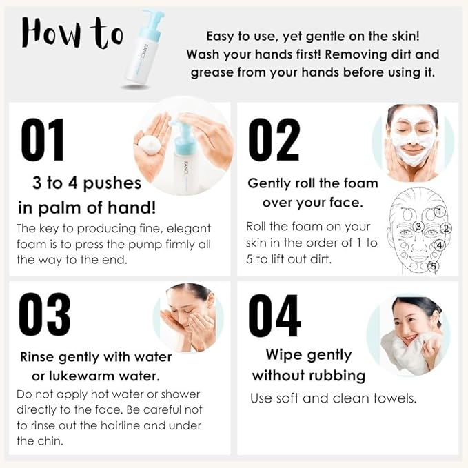 FANCL Pure Moist Cleansing Foam – Japanese Facial Cleanser, Face Wash, Luxurious Foaming Lather, Hydrating, additive-free, Women/Men/Kids, All Skin Types