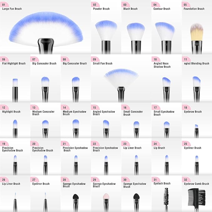Make up Brushes, VANDER Professional 32pcs Makeup Brush Set, Makeup Brushes Set Foundation Blending Cosmetic Brush Set Kit,Blue