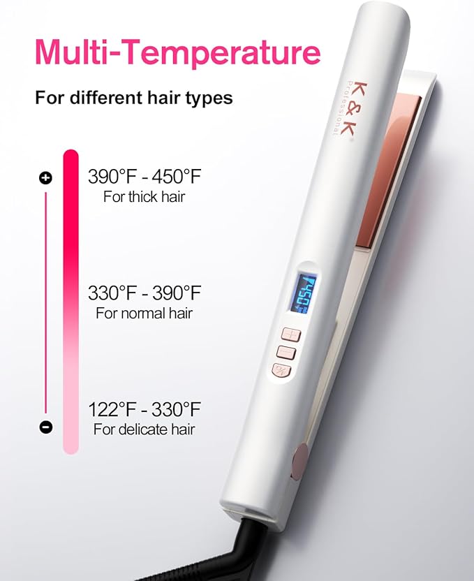 K&K Shine Therapy 1 Inch Hair Straighteners, Best Hot Tools Straightening Iron with Negative Ion to Lock in Moisture & Shine, Pure Titanium Plate Ceramic Tourmaline Coated Flat Irons