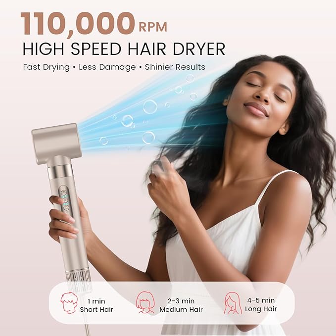 8 in 1 High-Speed Hair Styler & Hair Dryer Brush Set – 110,000 RPM Ionic Hot Air Styler with Auto Air-Wrap Curlers, Diffuser, Volumizer & Thermal Brush for Fast Drying & Frizz-Free Shine