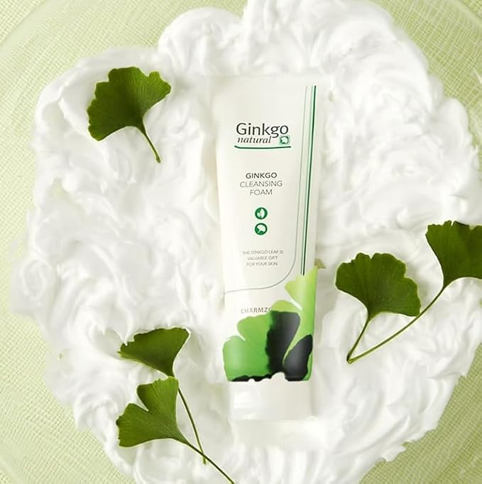 CHARMZONE Ginkgo Natural Cleansing Foam – Hydrating Daily Facial Cleanser | Creamy Botanical Foam for All Skin Types | Korean Skincare for Fresh & Nourished Skin (6.09 fl oz / 180 ml)