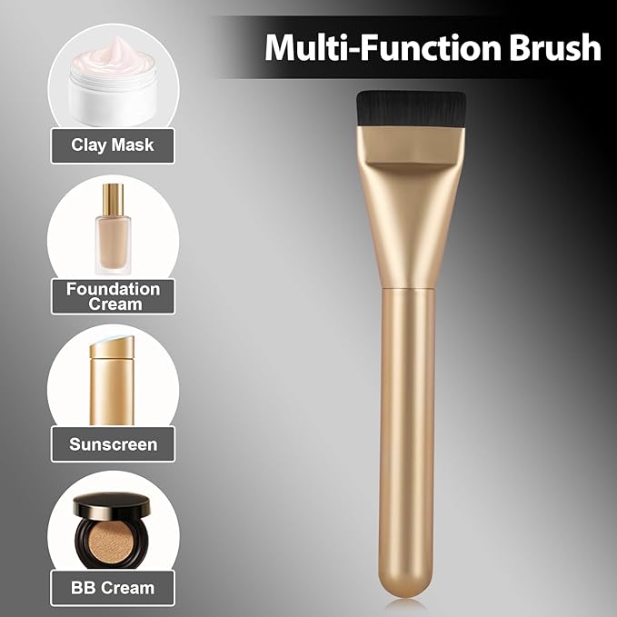 Flat Foundation Brush for Liquid Makeup,14CM Premium Fast Flawless Flat Top Kabuki Makeup Brushes Face Cosmetics Concealer Brush for Liquid, Blending, Powder, Cream, Powder, Blush, Buffing Gold