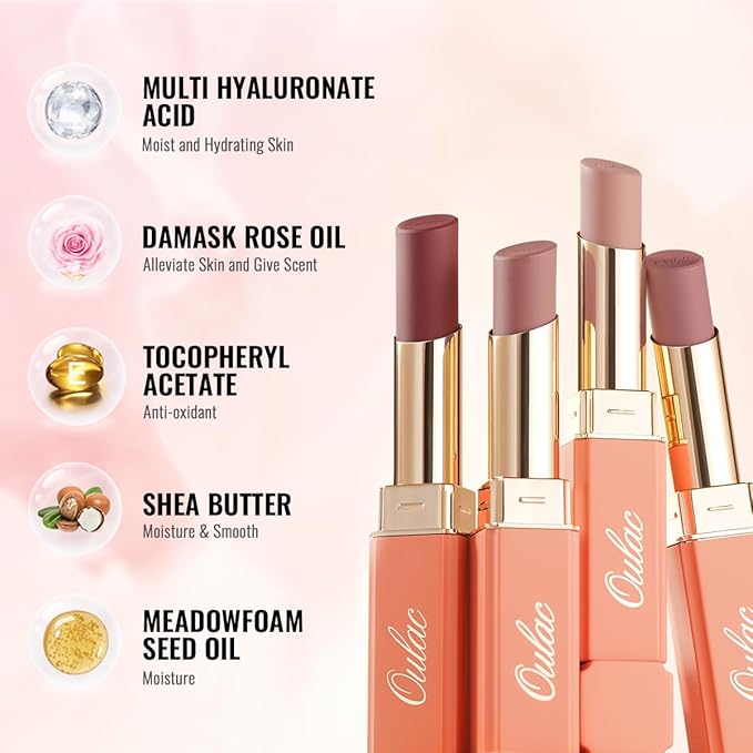 Oulac Plum Lipsticks for Women, Burgundy Matte Lipstick, Full Coverage Lip Color, Satin Matte Finish, Cream Texture, Hydrating, Infused with Hyaluronic Acid, Vegan & Clean Beauty 4g SG08 Bianca
