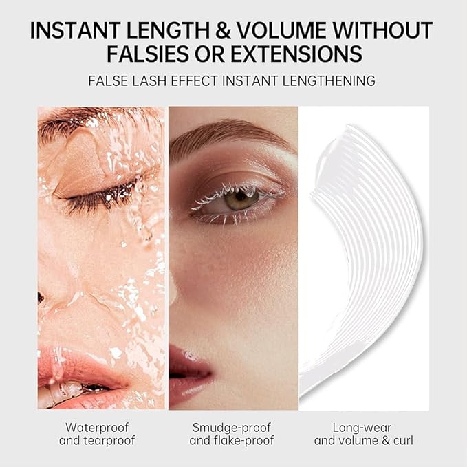 White mascara for eyelashes Waterproof,Royal Eyelash Mascara Long lasting Charming Voluminous Cruelty Free Vegan Eye Makeup Eyelashes for Women (White)