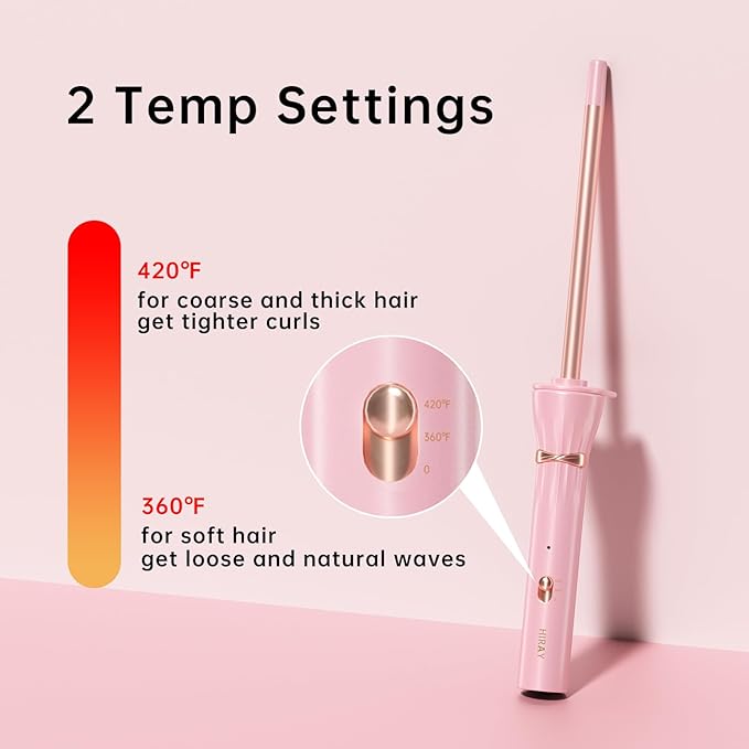 HIRAY 3/8 Inch Skinny Curling Iron & Wand, 9mm Mini Barrel for Short & Long Hair, Dual Voltage with 2 Heat Settings, Fast Heat Ceramic Curler