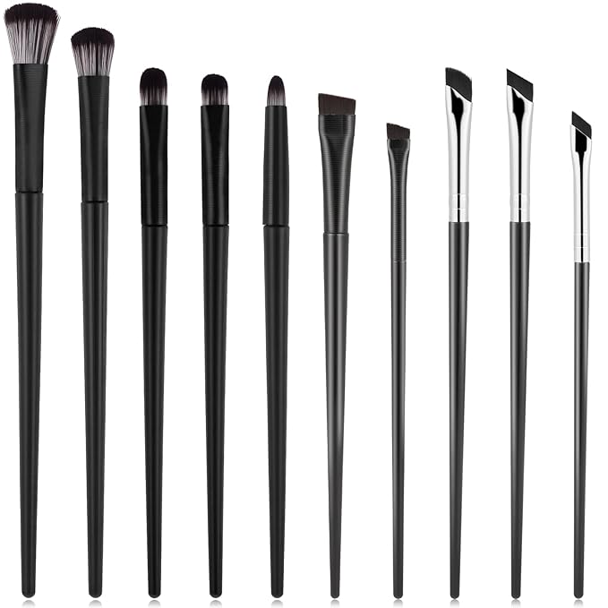 10Pcs Eyeshadow Brush Set, Professional Eye Makeup Brushes Kit with Angled Eyeliner Brushes, Eyes Applicator Tools, Eyeshadow Tool, Highlighter Brush, Flat Eyebrow Tool for Precision Eye Makeup