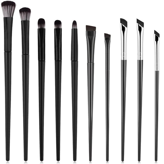 10Pcs Eyeshadow Brush Set, Professional Eye Makeup Brushes Kit with Angled Eyeliner Brushes, Eyes Applicator Tools, Eyeshadow Tool, Highlighter Brush, Flat Eyebrow Tool for Precision Eye Makeup