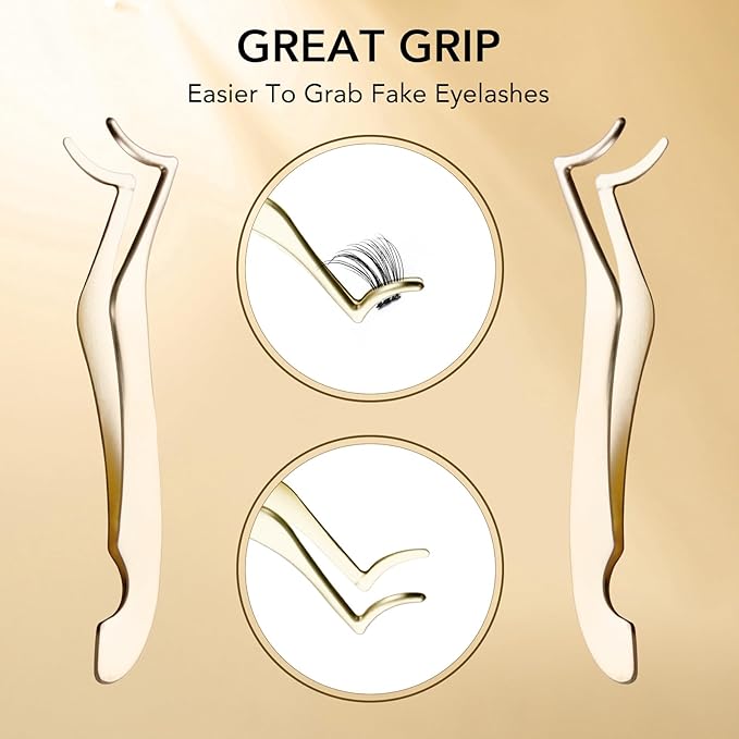 GOLLEE Eyelash Applicator Tool DIY Cluster Lash Tweezers Curved Eyelash Tweezers for Easy Lash Application and Removal, DIY Lash Applicator Tweezer For Strip Lashes Clusters Lash
