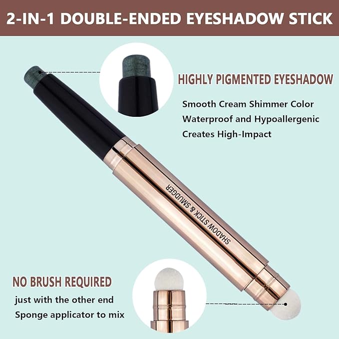 Green Eyeshadow Stick, Cream Shimmer Smooth Eyeshadow Pencil, Hypoallergenic Waterproof Long Lasting Eye Shadow Highlighter Stick, Create High-Impact, Multi-Dimensional Eyes Look