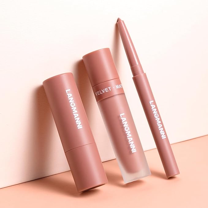 LANGMANNI 3 in 1 Matte Velvet Lipstick Set-Lip Liner,Lip Gloss and Lipstick Combo,Perfect for Natural Lip Contour,Waterproof And Longlasting Effect Lip Makeup,Unique Festival Gift (#02+04+06)