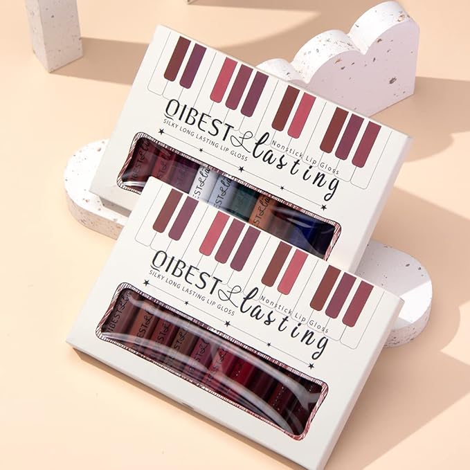 QiBest Goth Black & Bold Lipstick for Halloween Makeup, Matte Liquid Lipstick for Girls & Women, 24 Hours Long Lasting Waterproof Lip Gloss Gift Set, Non-Stick Cup Mate Duracion 24 Horas Lip Stains