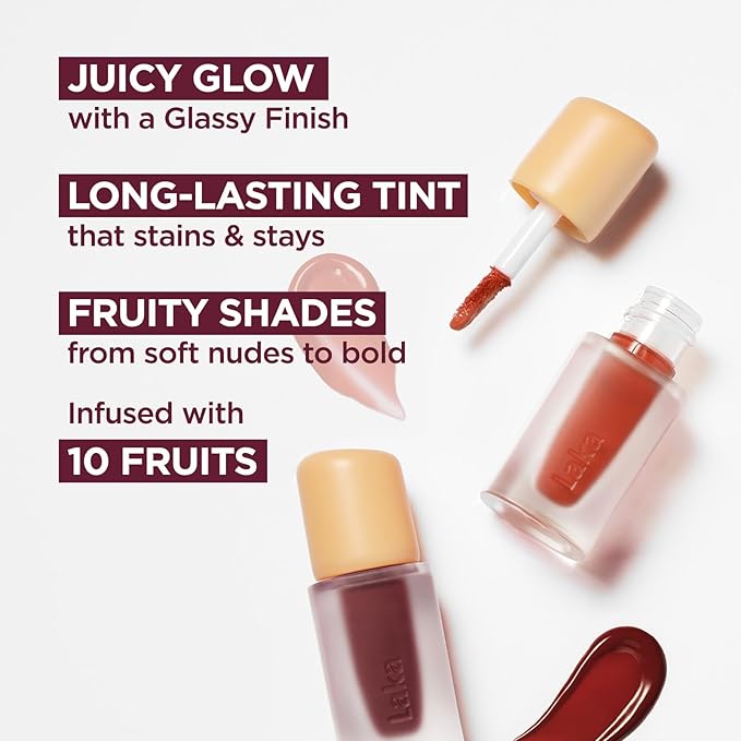 Laka Fruity Glam Lip Tint Mini, Glowing Lip Stain with Wide Color Spectrum, Hydrating & Lightweight Texture, Long-Lasting Bold Stain, Non-Sticky, Vegan, K-Beauty (127 Rose)