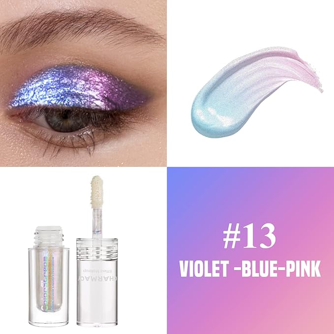 CHARMACY Liquid Duochrome Eyeshadow, Multi-Dimensional Eye Looks, Long Lasting Glitter Eye Shadow Sets Metallic Pigments, Quick Drying, Sparkling Shiny Eye Makeup for Beginners, 1.6g (#13)
