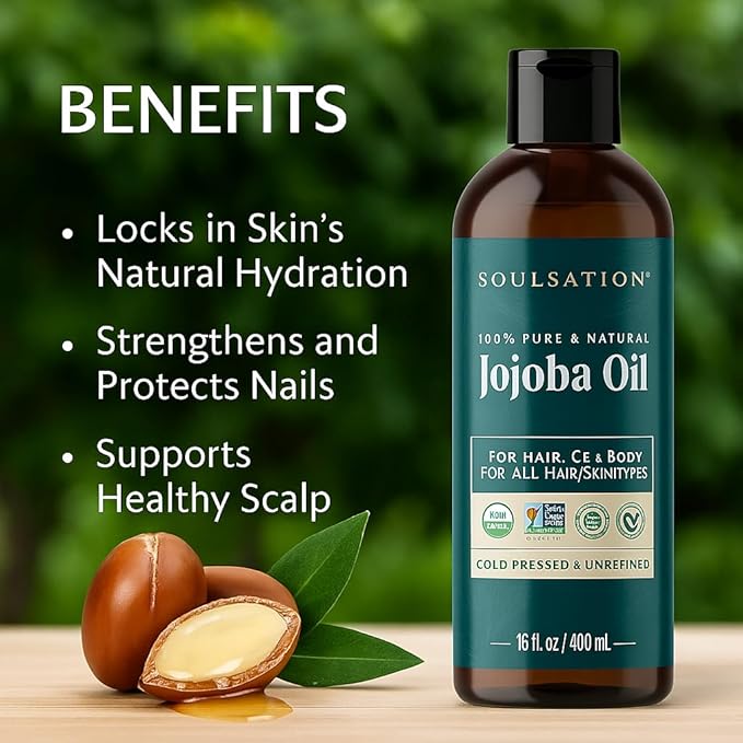 Organic Jojoba Oil for Skin, Hair & Face (16oz) | 100% Pure, Natural Cold Pressed | Organic, for Skin, Hair, Face, 100% Pure, Natural